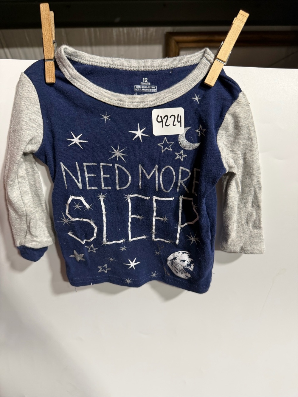 #4224-Kids Navy and Heather Gray 'Need More Sleep' Long-Sleeve Tee